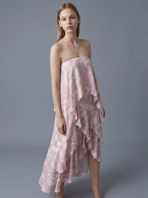 Blush Pink Draped Strapless Dress – Asymmetric Layered Design