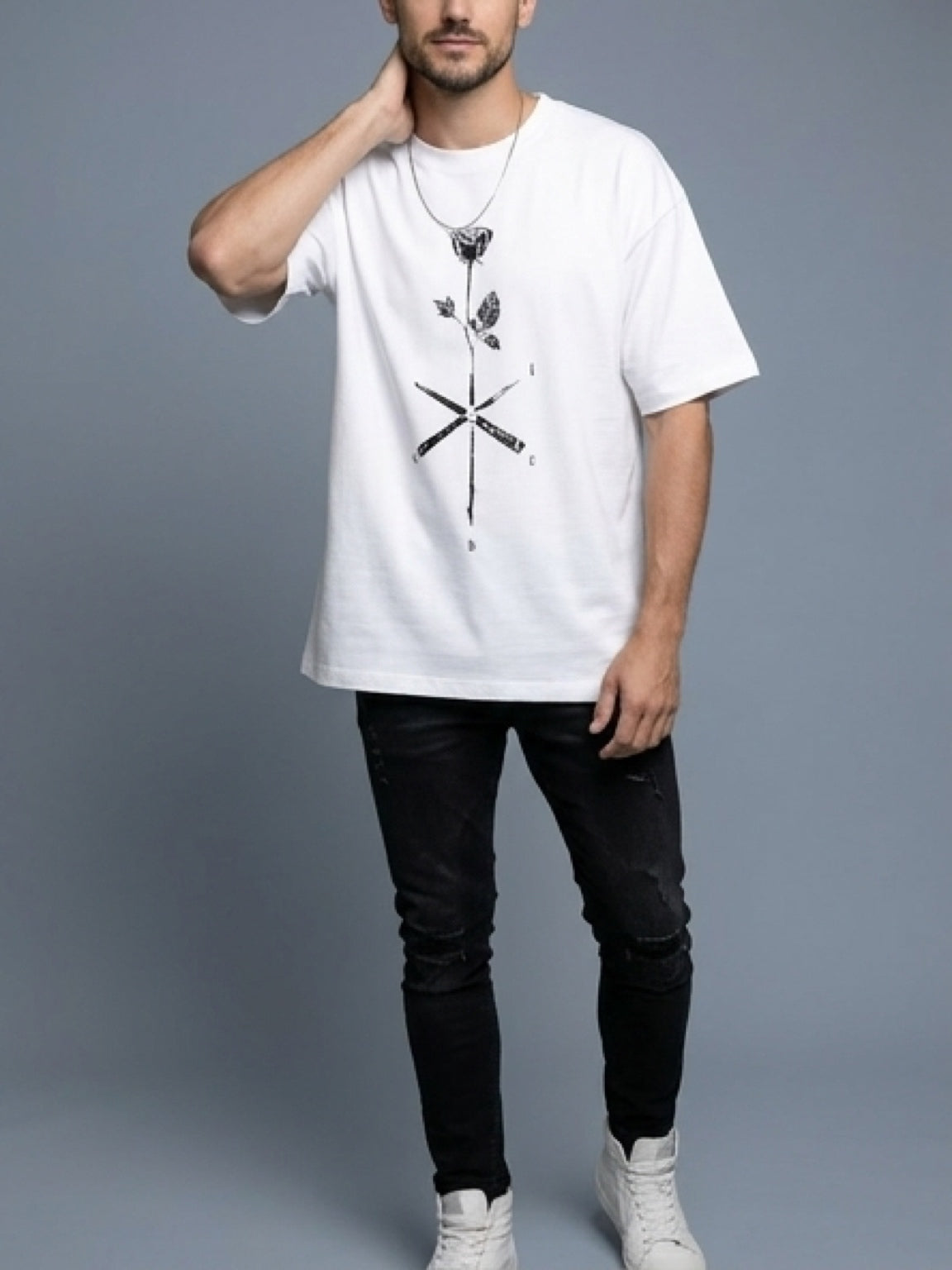 Graphic Print Oversized T-Shirt – White