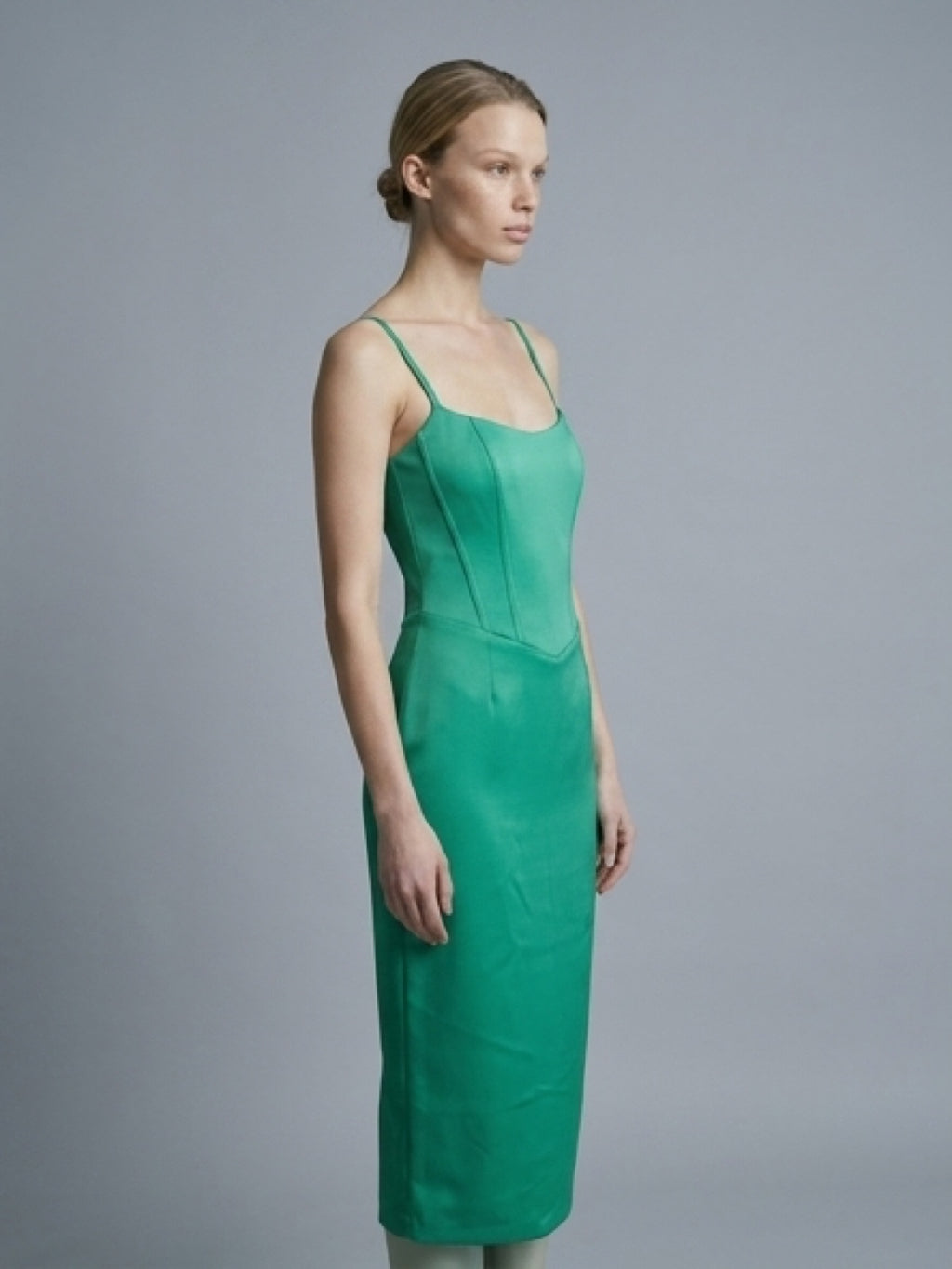 Sculpted Emerald Satin Dress