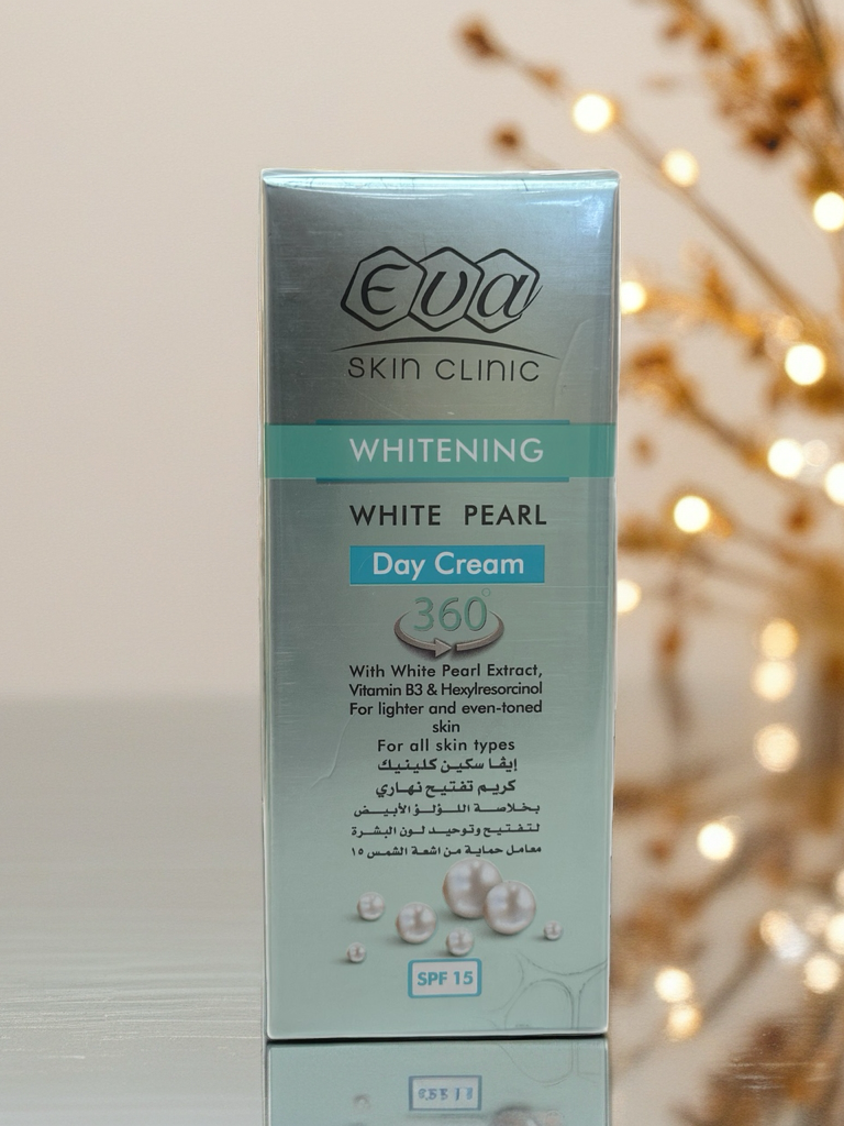 EVA Skin Clinic Whitening White Pearl Day Cream SPF 15
كريم تفتيح نهاري وايت بيرل من إيفا
50ml