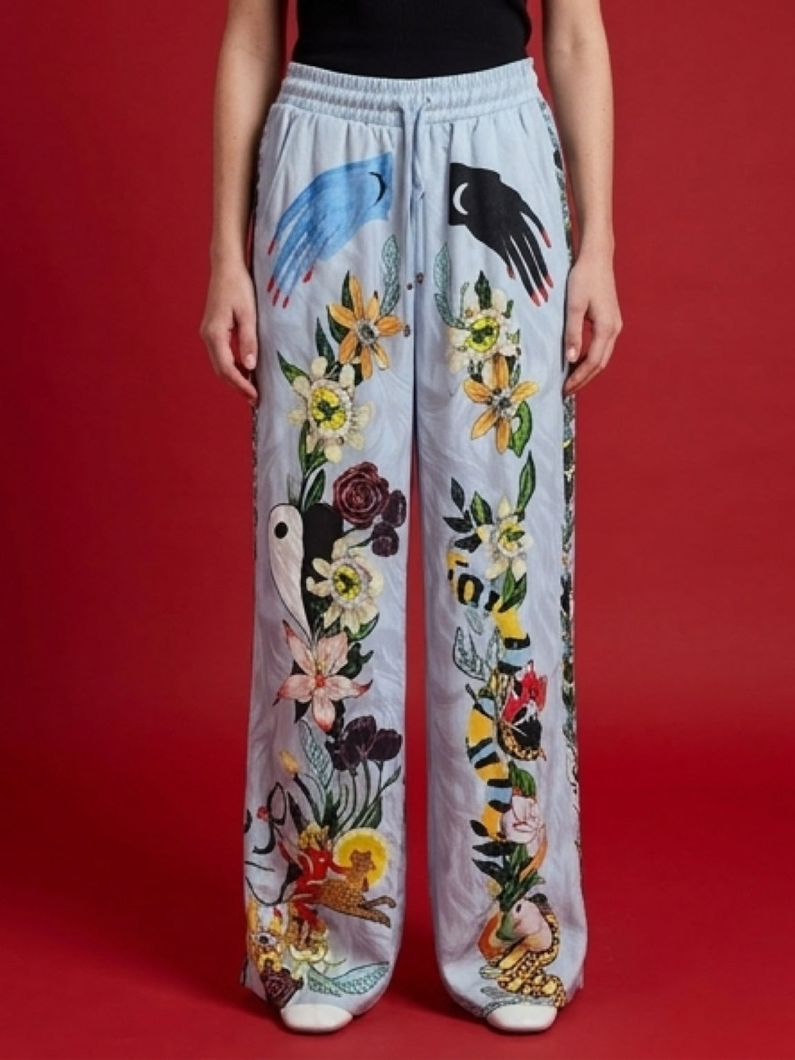 Printed Wide Leg Pants – Light Blue