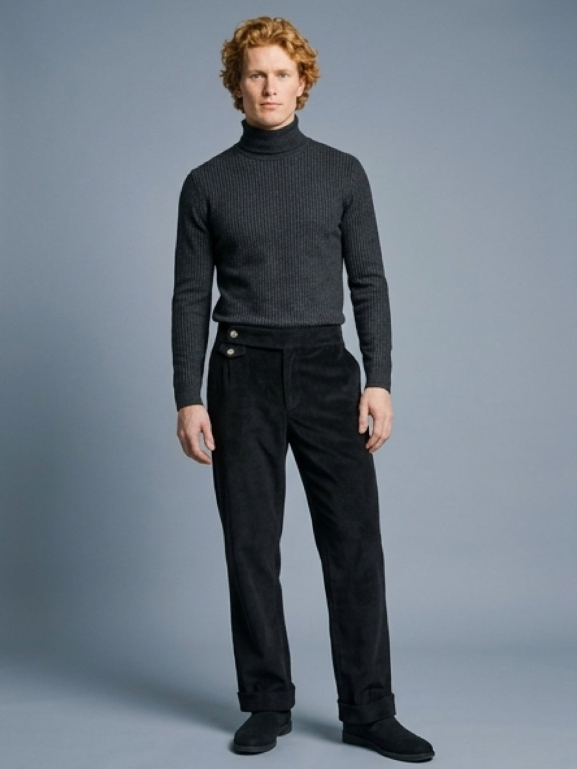 بنطلون كوردروي رجالي أسود رسمي – Corduroy Dress Pants Black