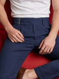 بنطلون رجالي رسمي مخطط – أزرق كحلي | Pinstripe Smart Trousers