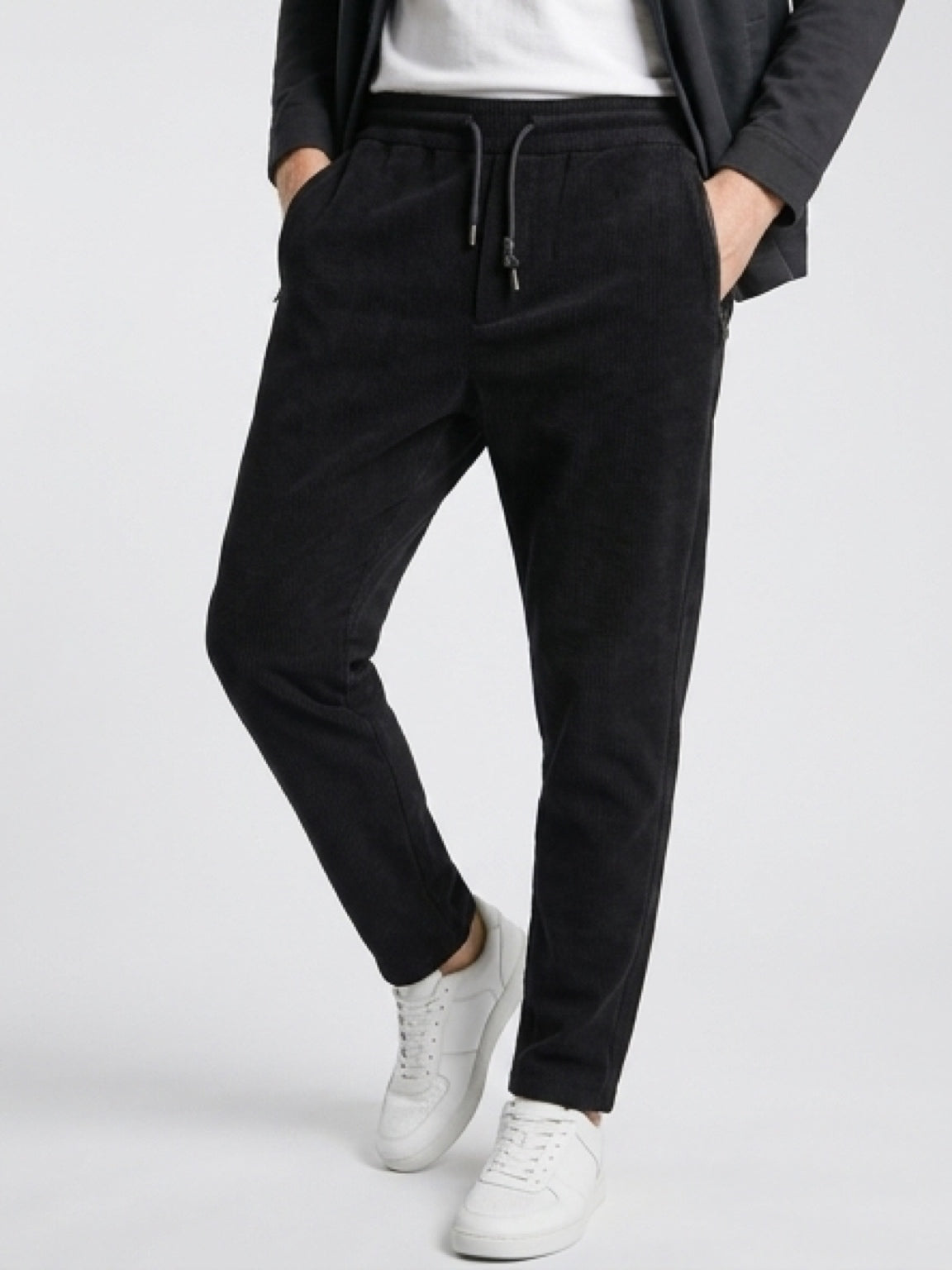 بنطلون كوردروي رجالي أسود بخصر مطاطي – Corduroy Pants Slim Fit Black