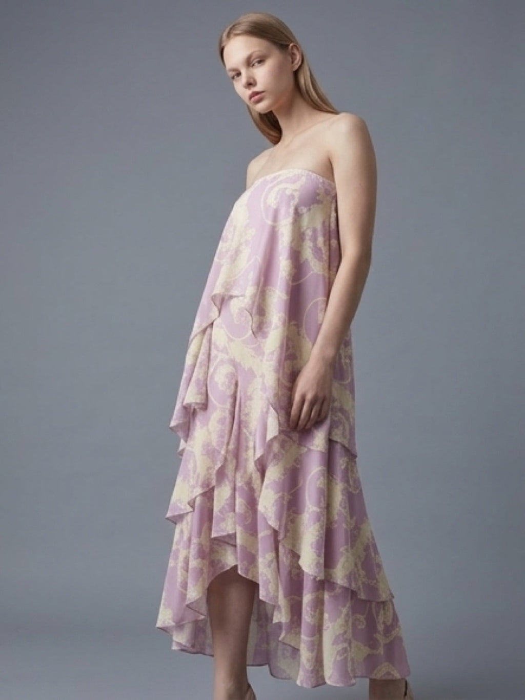 Blush Pink Draped Strapless Dress – Asymmetric Layered Design