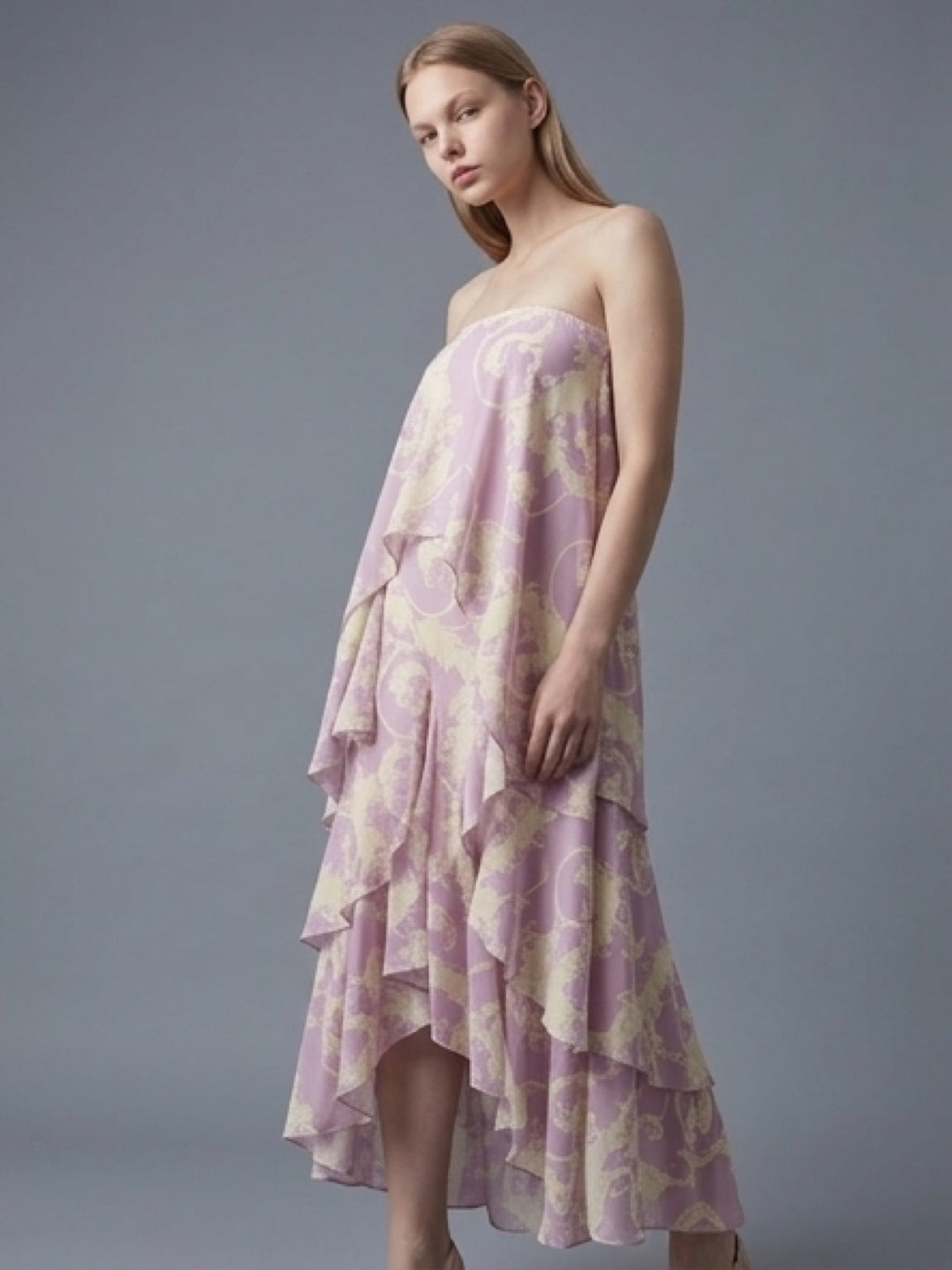 Blush Pink Draped Strapless Dress – Asymmetric Layered Design