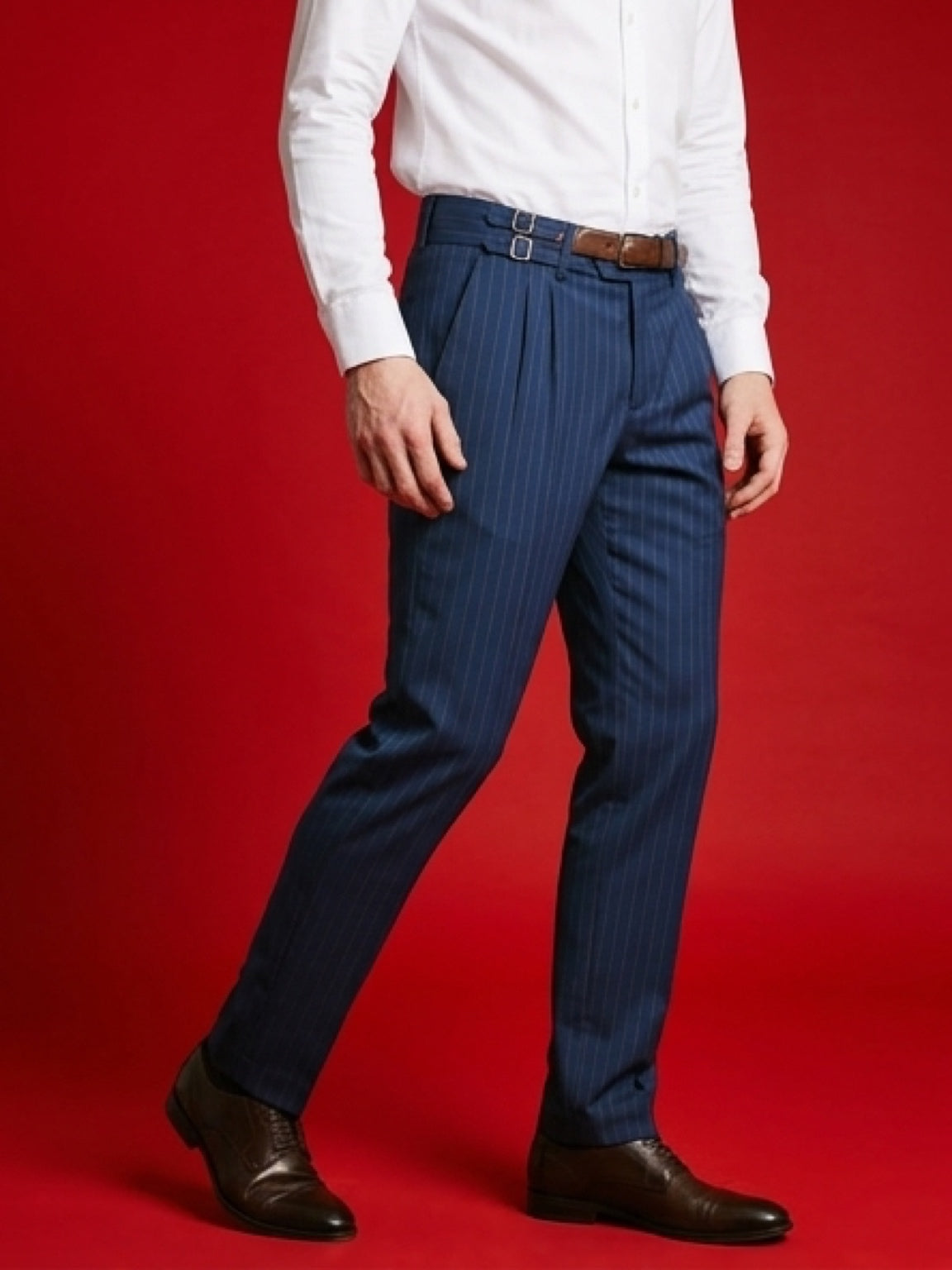 بنطلون رجالي رسمي مخطط – أزرق كحلي | Pinstripe Smart Trousers