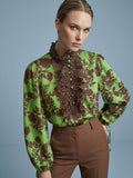 Floral Lace Detail Blouse – Green & Brown