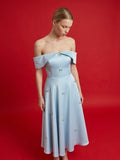 Elegant Off-Shoulder Baby Blue Midi Dress