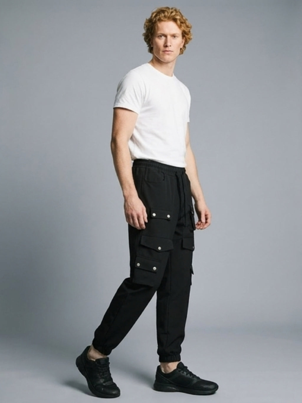 بنطلون كارغو رجالي أسود بجيوب متعددة – Cargo Jogger Pants Black