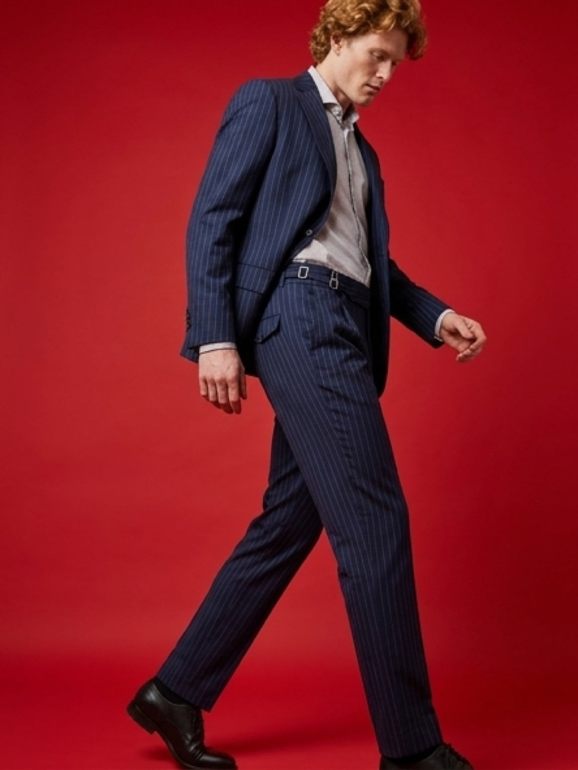 بنطلون رجالي رسمي مخطط – أزرق كحلي | Pinstripe Smart Trousers