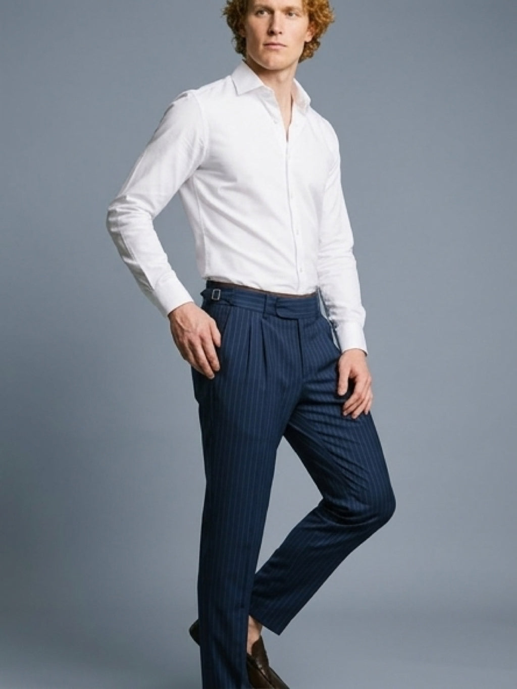 بنطلون رجالي رسمي مخطط – أزرق كحلي | Pinstripe Smart Trousers
