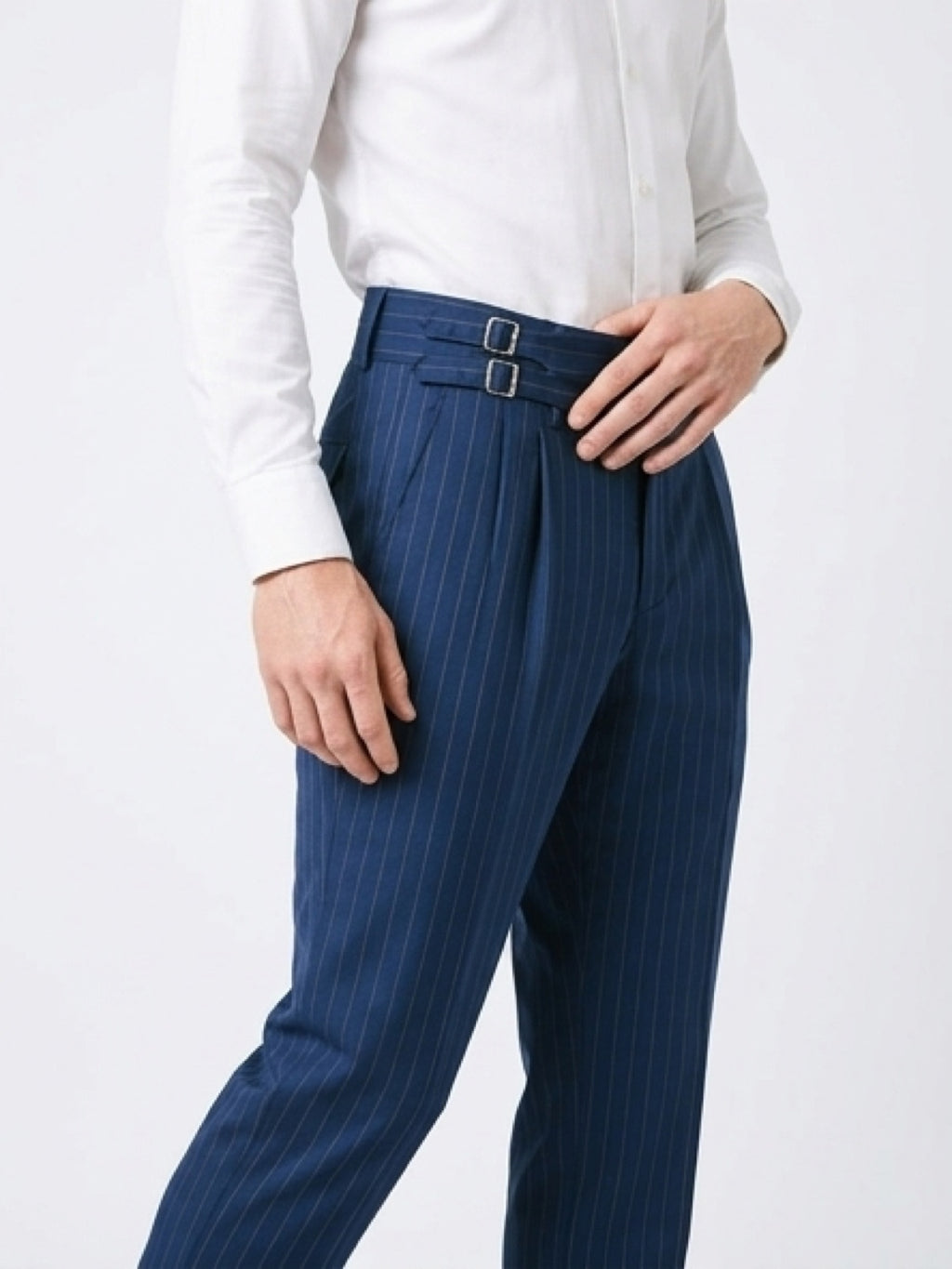 بنطلون رجالي رسمي مخطط – أزرق كحلي | Pinstripe Smart Trousers