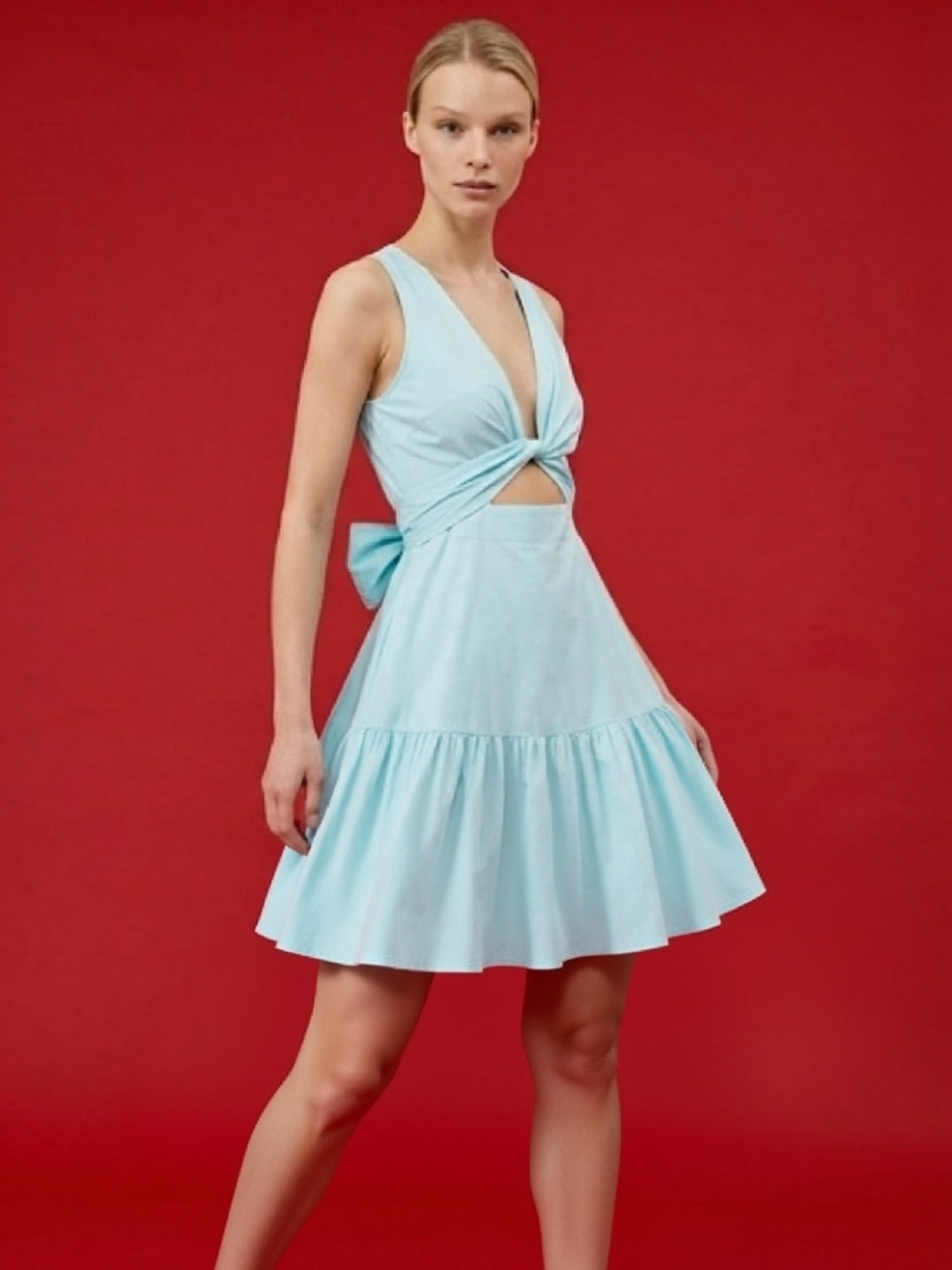 Cut-Out Bow Detail Mini Dress – Baby Blue