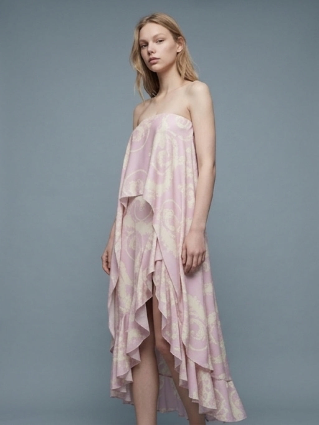 Blush Pink Draped Strapless Dress – Asymmetric Layered Design