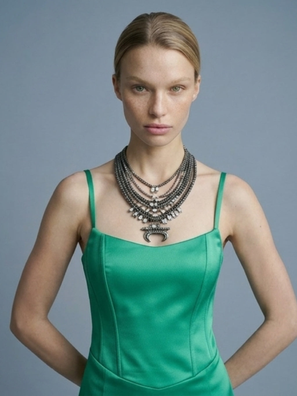 Sculpted Emerald Satin Dress