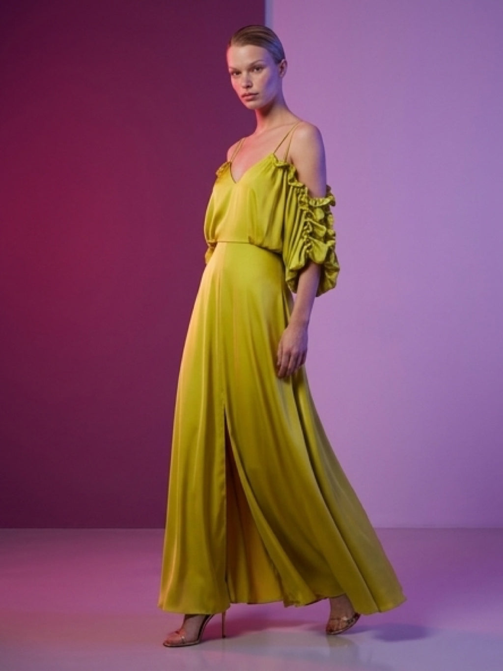Lime Silk Off-Shoulder Gown