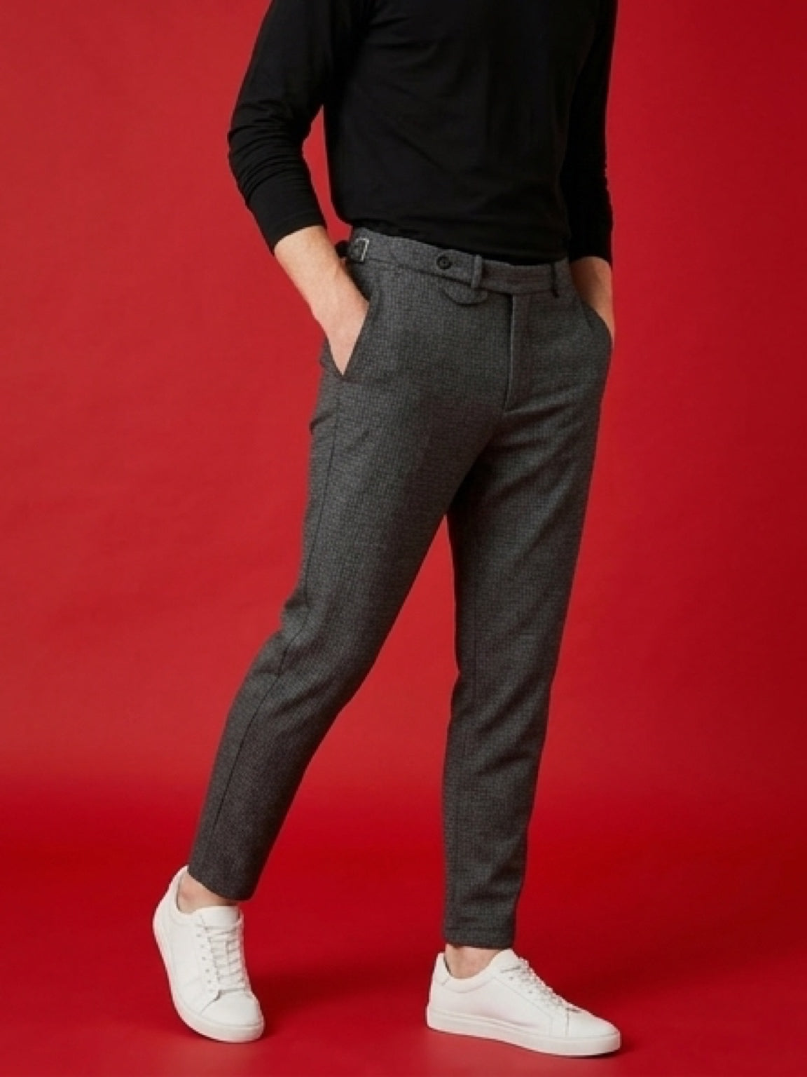 بنطلون رجالي رسمي بنقشة فاخرة – رمادي | Textured Smart Trousers