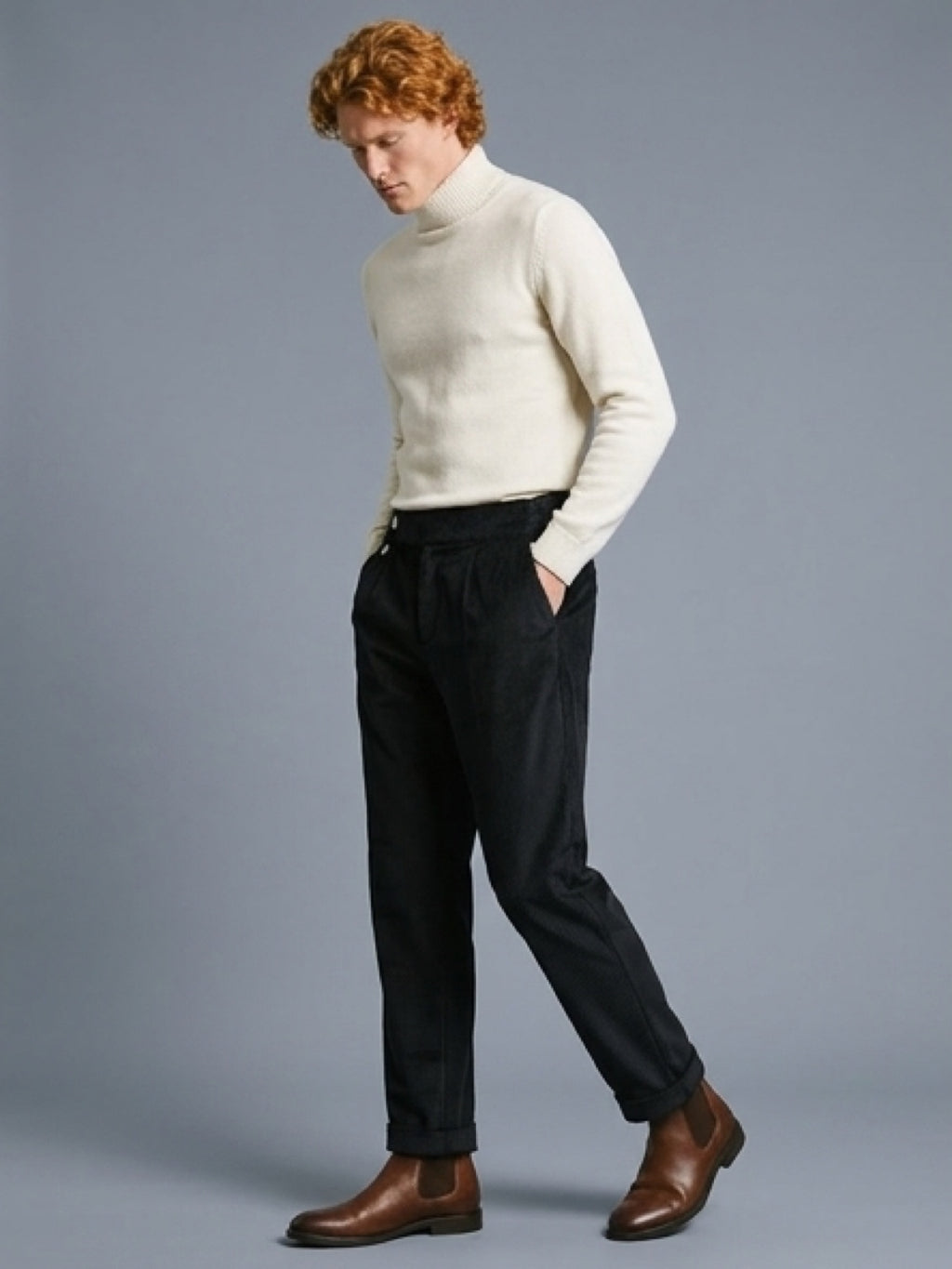 بنطلون كوردروي رجالي أسود رسمي – Corduroy Dress Pants Black