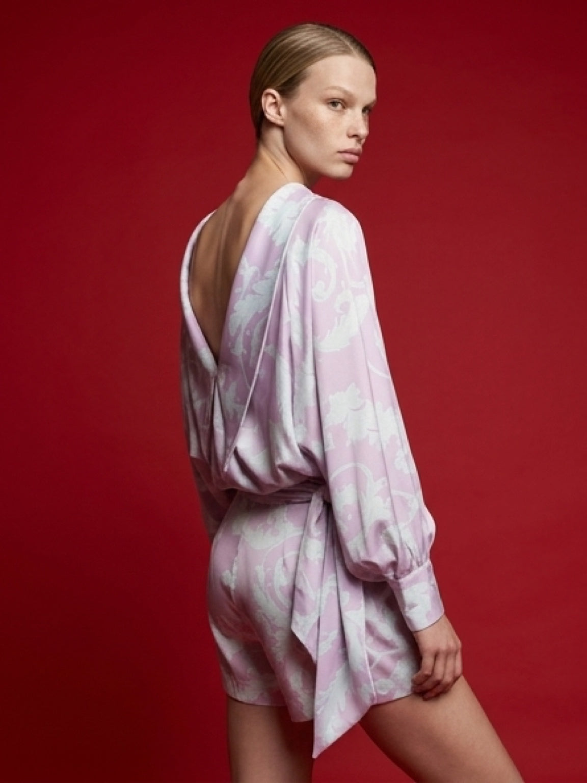 Satin Printed Draped Blouse – Lilac