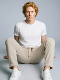 بنطلون رجالي كوردروي ناعم بيج – قصة مريحة بخصر مطاطي ورباط Adjustable Corduroy Pants