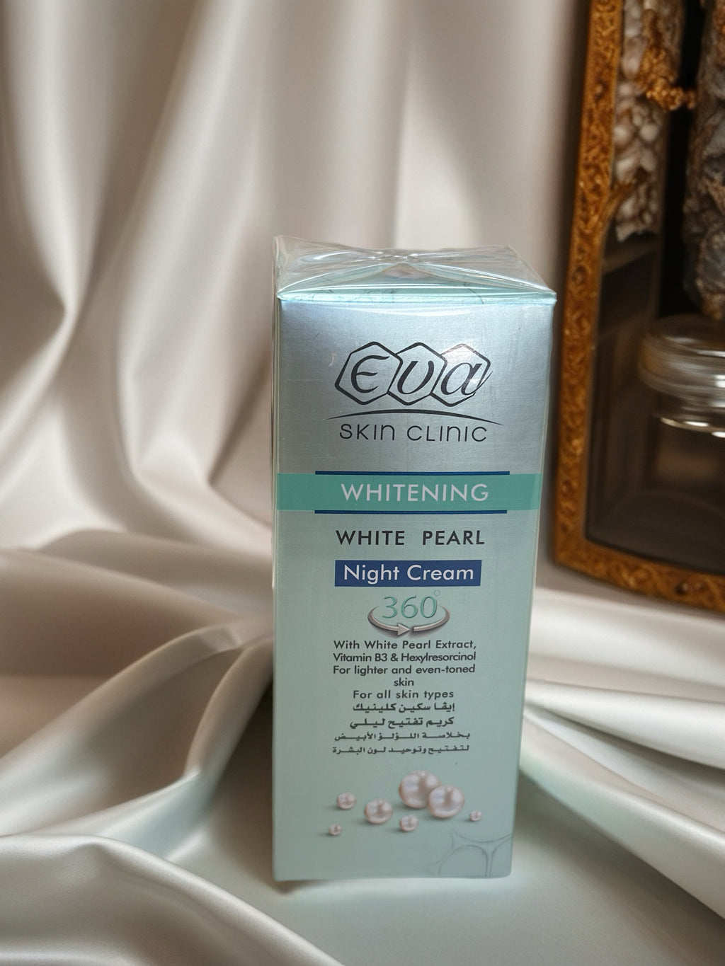 EVA Skin Clinic Whitening White Pearl Night Cream 360°
كريم وايت بيرل الليلي للتفتيح من إيفا