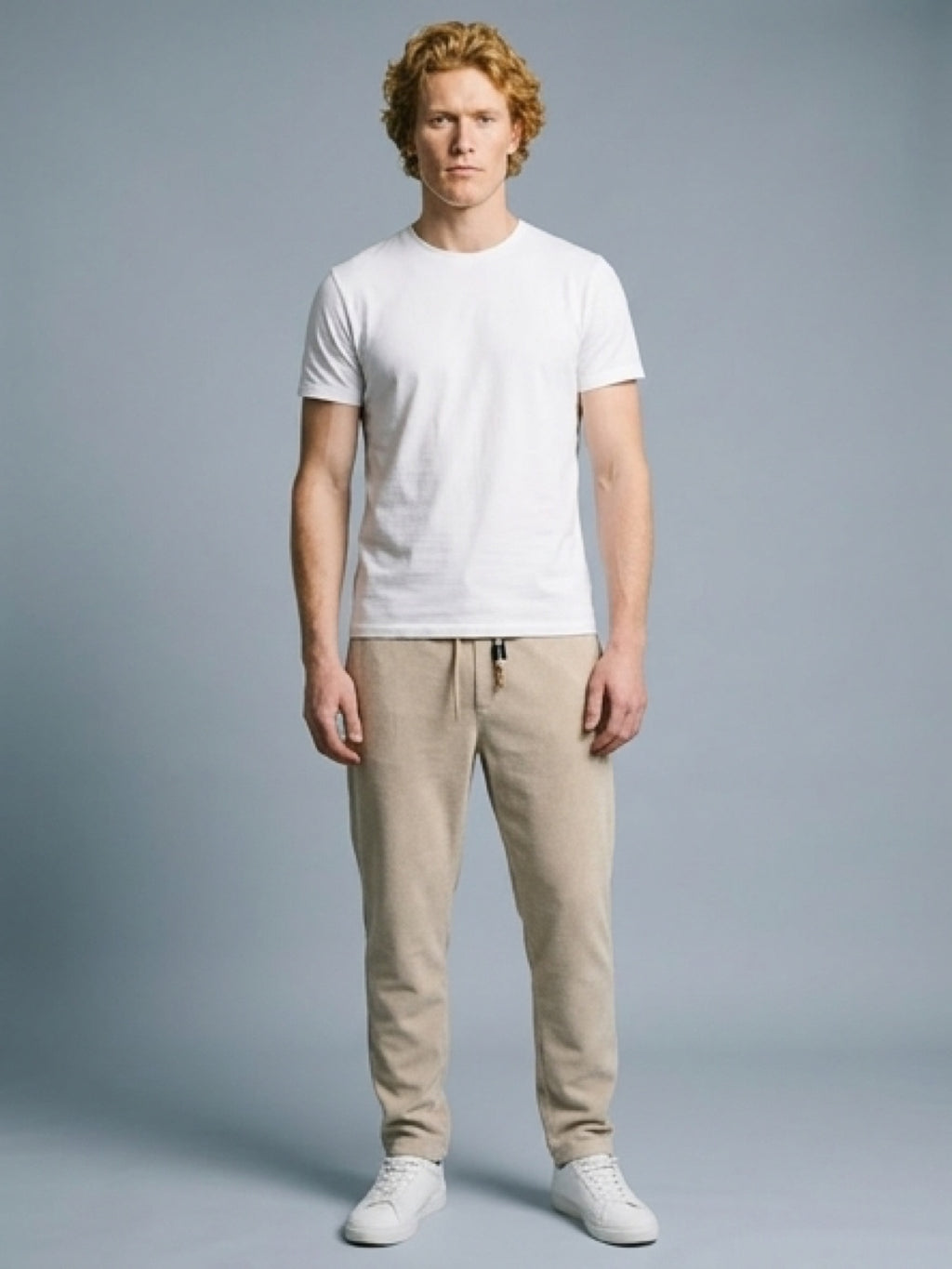 بنطلون رجالي كوردروي ناعم بيج – قصة مريحة بخصر مطاطي ورباط Adjustable Corduroy Pants