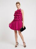 Elegant Layered Ruffle Mini Dress – Bold Pink Party Look