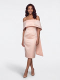 Elegant Nude Off-Shoulder Midi Dress – Structured Minimal Design