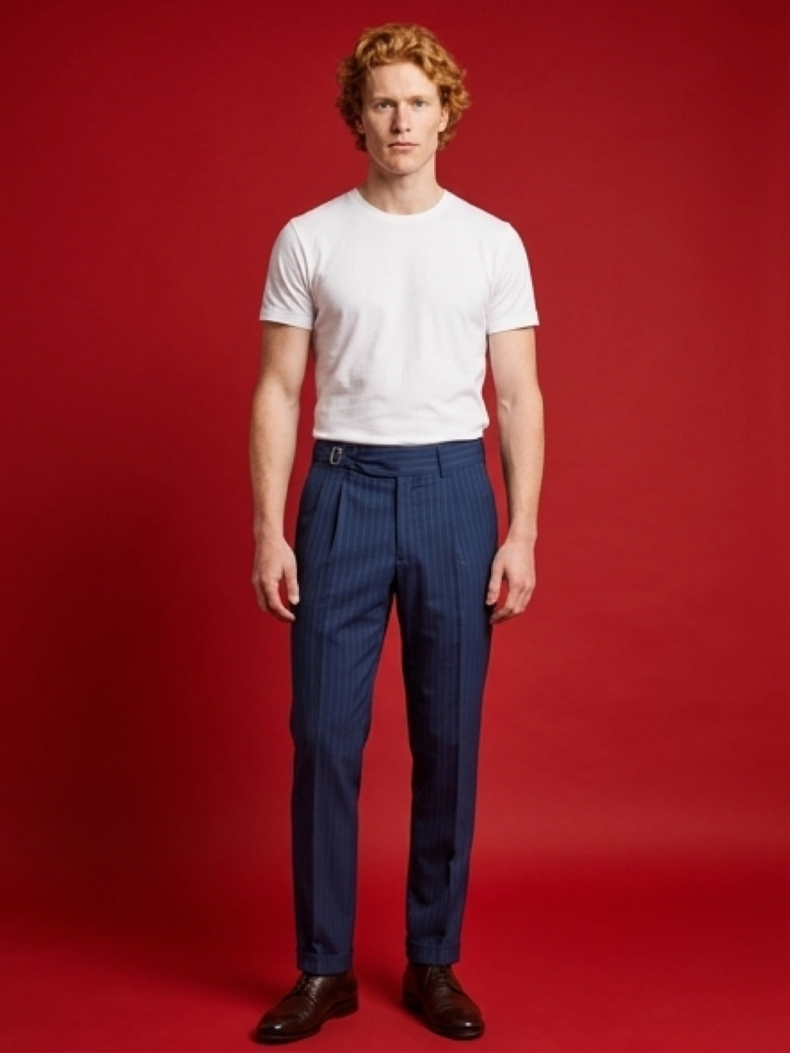 بنطلون رجالي رسمي مخطط – أزرق كحلي | Pinstripe Smart Trousers