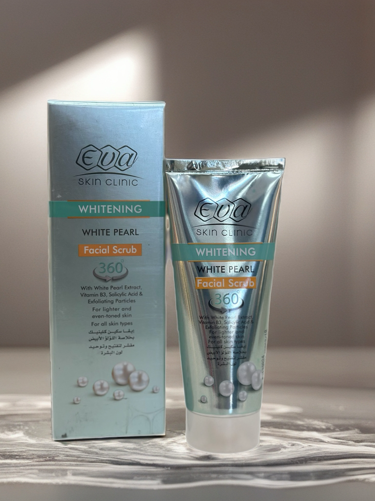 EVA Skin Clinic Whitening White Pearl Facial Scrub 360°
مقشر الوجه وايت بيرل من إيفا
100ml