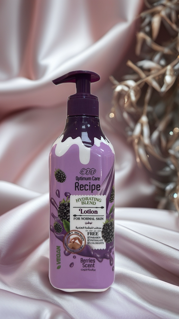 eva lotion, hydrating lotion, body lotion, لوشن جسم, normal skin, berries scent, body care, optimum care recipe
