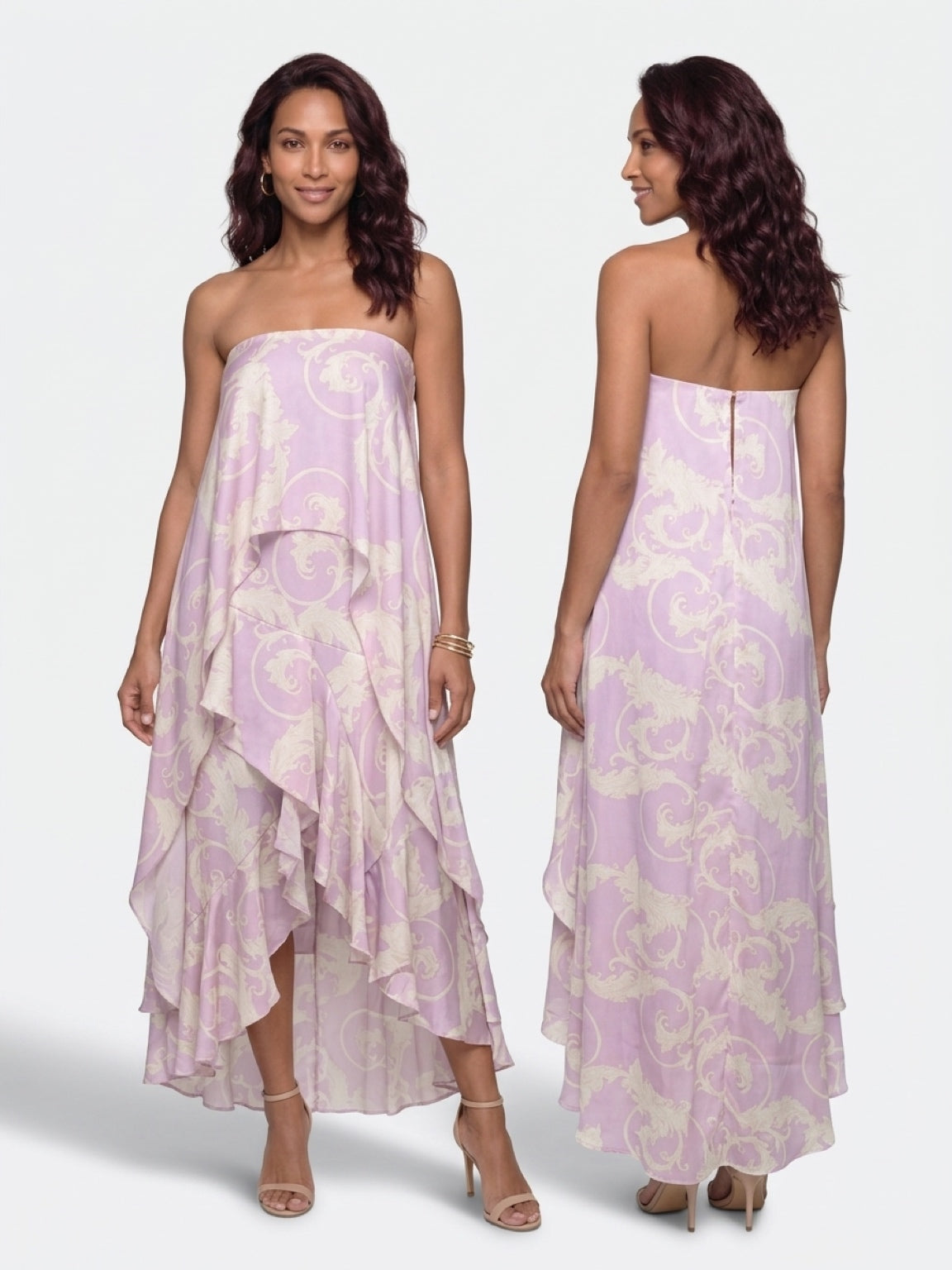 Blush Pink Draped Strapless Dress – Asymmetric Layered Design