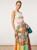 Patchwork Print Maxi Skirt – Multicolor