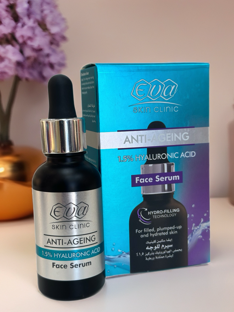 EVA Skin Clinic 1.5% Hyaluronic Acid Face Serum
سيروم هيالورونيك أسيد 1.5% لترطيب وامتلاء البشرة