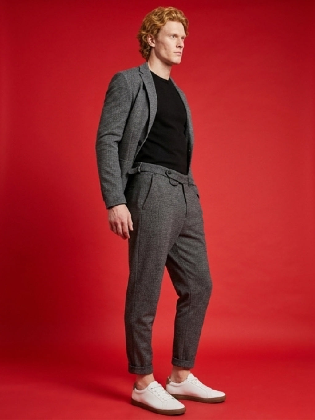 بنطلون رجالي رسمي بنقشة فاخرة – رمادي | Textured Smart Trousers