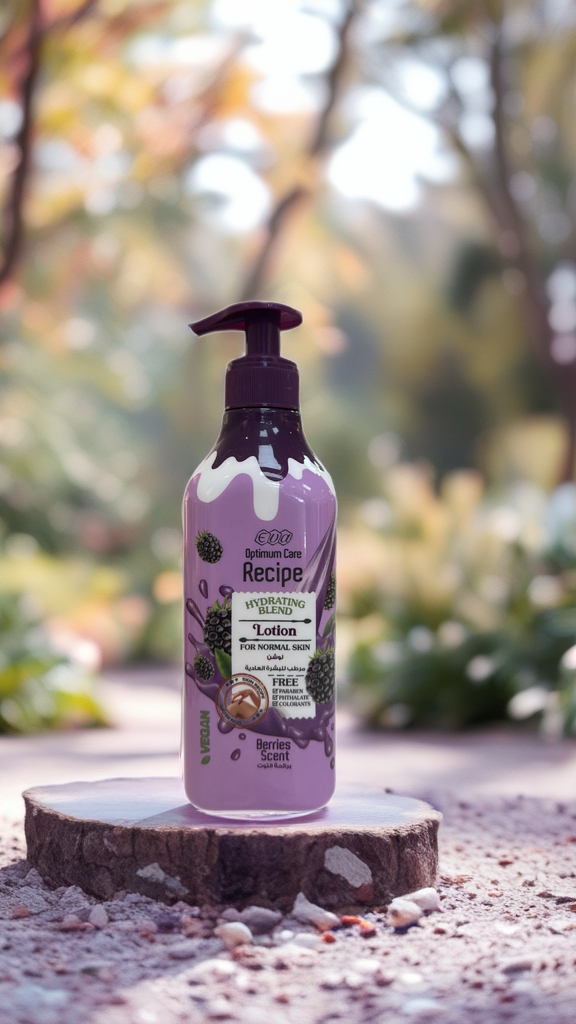 eva lotion, hydrating lotion, body lotion, لوشن جسم, normal skin, berries scent, body care, optimum care recipe